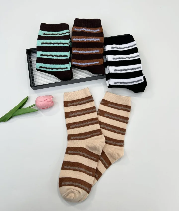 Custom Embroidered Fuzzy Striped Crew Socks catalog product image