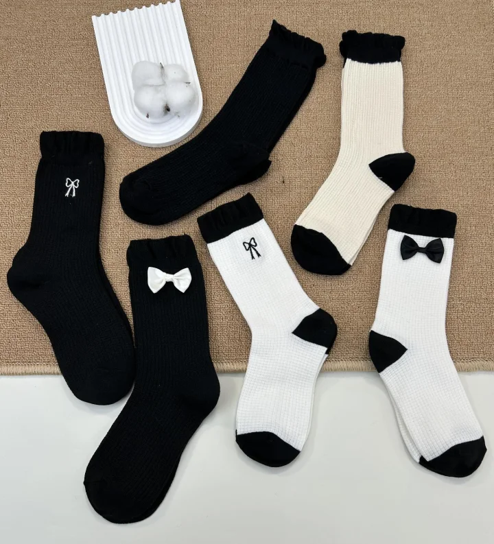 Custom Black and White Bow Crew Socks catalog product image