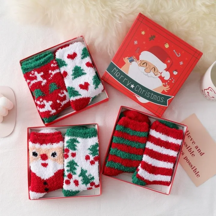 Custom Coral Fleece Christmas Gift Box Socks catalog product image