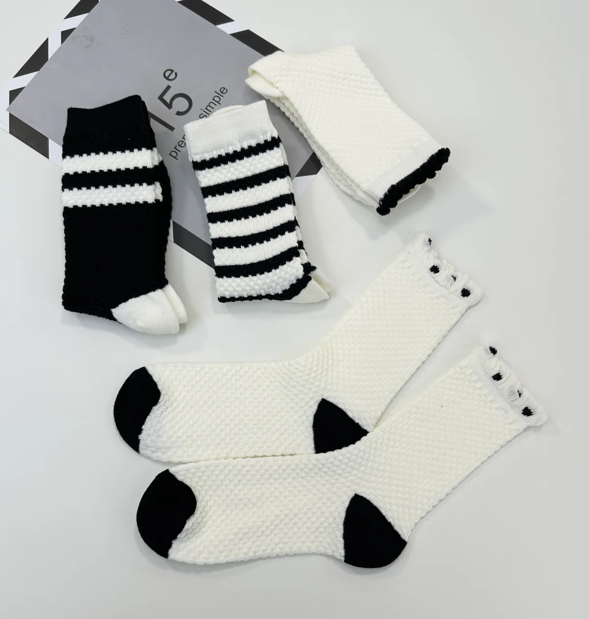 Custom Black and White Honeycomb Crew Socks catalog product image