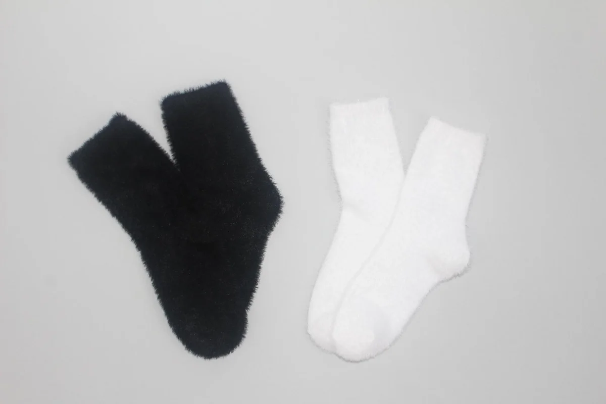 Custom Mink-Style Fleece Black and White Crew Socks catalog product image