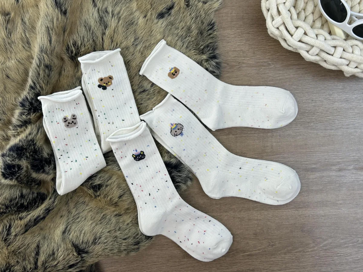 Custom Speckled-Yarn Ruffle Crew Socks catalog product image